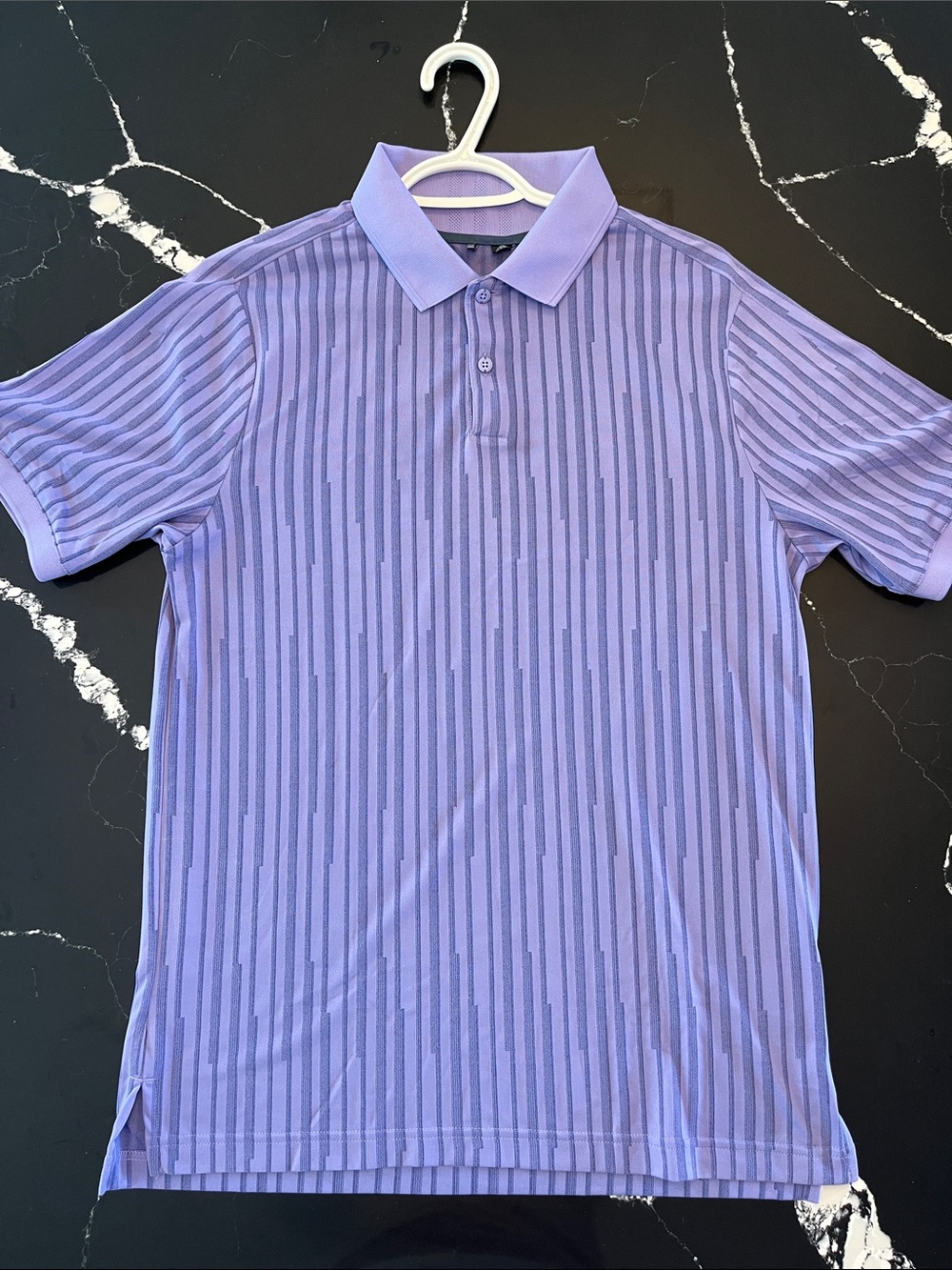 Adidas Mauve/ Lavender Vertical-Stripe Polo Shirt (PtP=19.5)